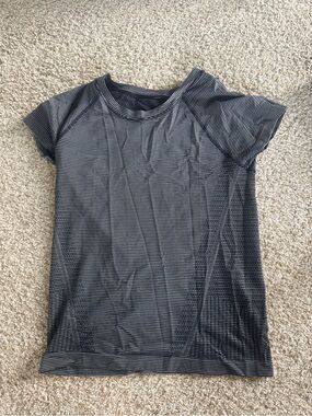 Athleta Black and White Striped Short Sleeve Tee